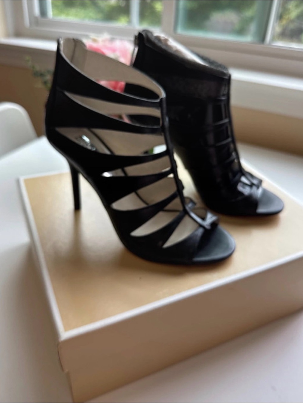 NWT Michael Kors Black Cutout Strappy Stiletto Heels